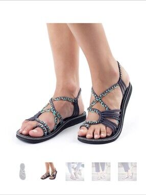 Plaka Palm Leaf Flat Sandals Size 10